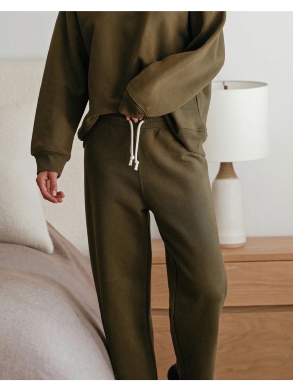 Jenni Kayne Olive Green Marina Cropped Sweatpants